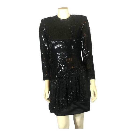 Vintage Sexy black Sequence and beaded long sleeved dress size 6 - Picture 3 of 12